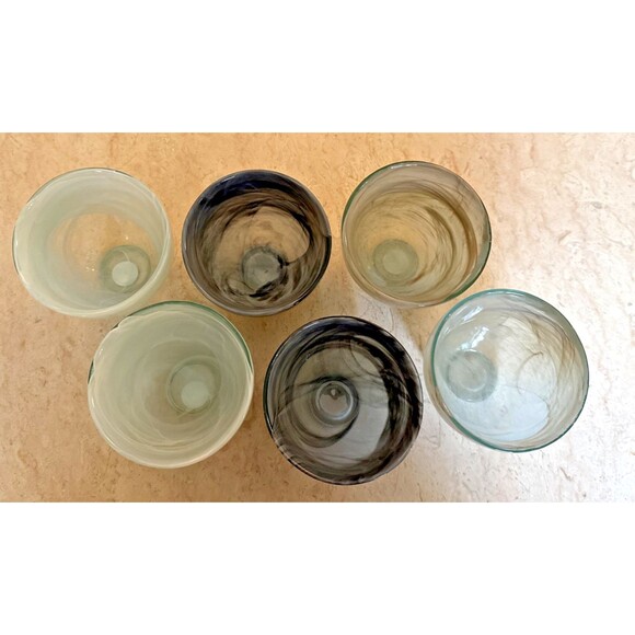 6 Hand Blown Recycled Art Glass Tumblers Swirl Ecoglass Marblized Glasses - Picture 5 of 9